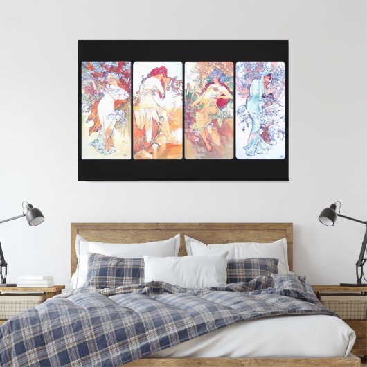 Vier Seizoenen, Mucha Faux Canvas Print (Insitu (Slaapkamer))