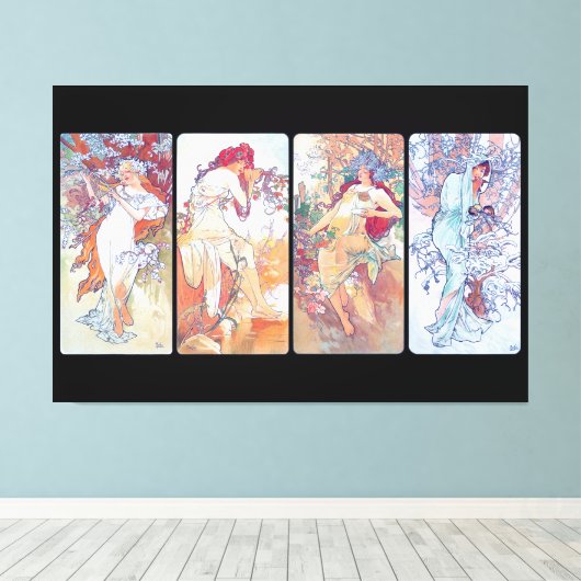 Vier Seizoenen, Mucha Faux Canvas Print (Insitu (Houten vloer))