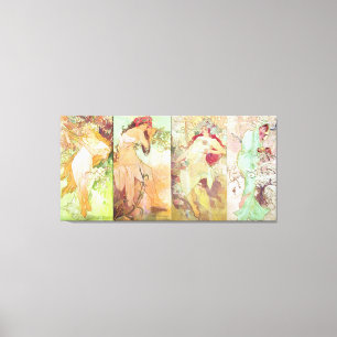 Vier seizoenen van Alfons Mucha, 1896 Canvas Afdruk