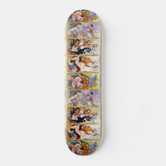 Vier seizoenen van Alphonse Mucha 1895 Skateboard (Voorkant)