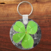 Vier Sleutelhanger met lederen klaver - zwart-wit (Voorkant)