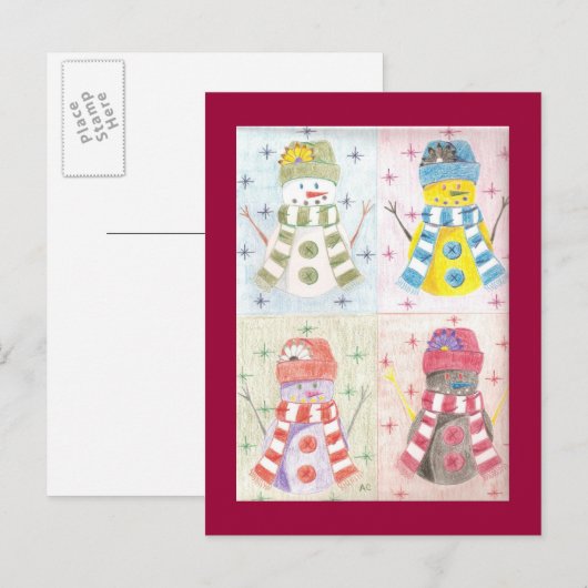 Vier sneeuwmannen briefkaart (Voorkant / Achterkant)