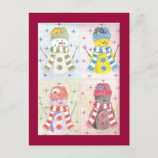 Vier sneeuwmannen briefkaart (Voorkant)