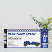 Vier snelheid auto race ticket vierde verjaardag n kaart (Staand voorkant)