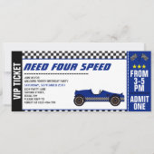 Vier snelheid auto race ticket vierde verjaardag n kaart (Voorkant)