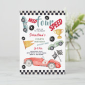 Vier snelheids raceauto vierde verjaardag van kind kaart (Staand voorkant)