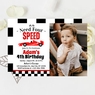 Vier Speed Race Auto Jongen 4e Verjaardagsfeestje Kaart