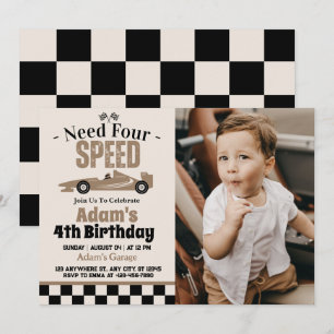 Vier Speed Race Car Jongen 4e Verjaardagsfeestje Kaart