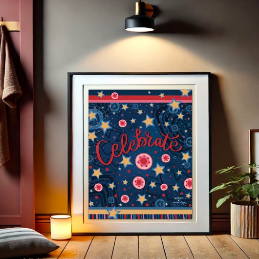 Vier sterren Bloemen Leuke Blauwe Streep Poster