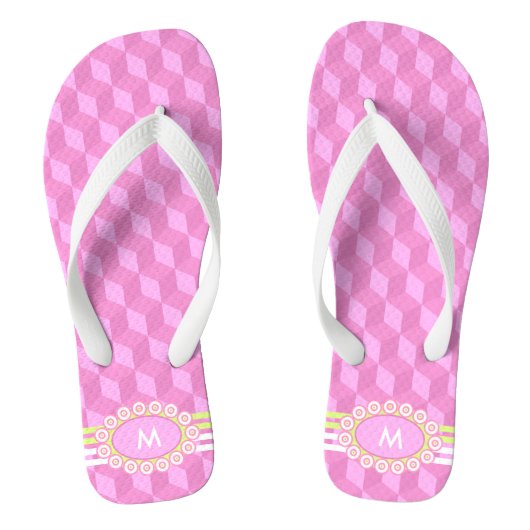 Vier Stripes Monogram Roze en Limoen ID207 Teenslippers (Voetbed)