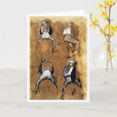 Vier studies van een Jockey, Edgar Degas Kaart (Gele Bloem)