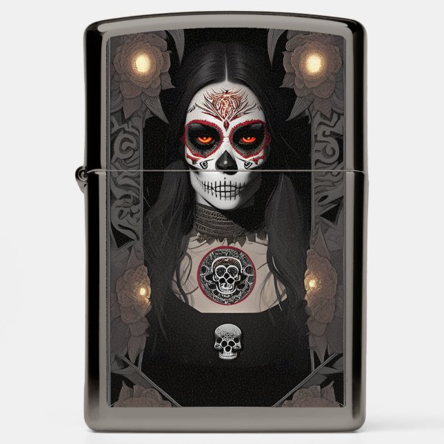 Vier Sugar Skull Art - Vrouw in Make-up (Front)
