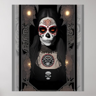 Vier Sugar Skull Art - Vrouw in Make-up Poster