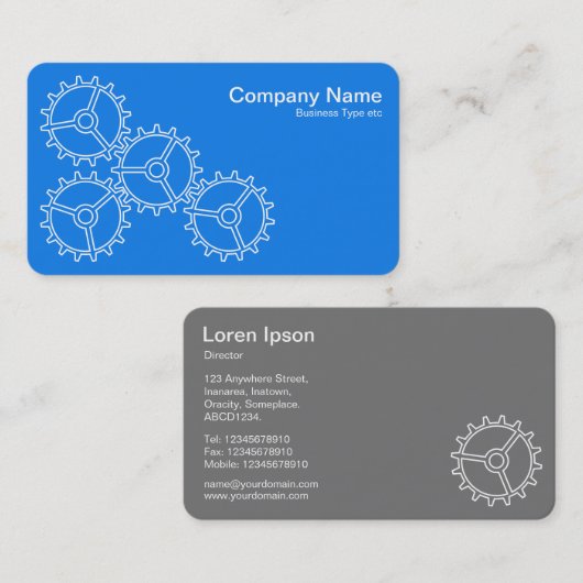Vier tandwielen II - wit op blauwwit - grijs terug Visitekaartje (Voorkant / Achterkant)