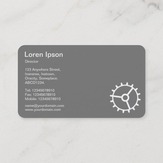 Vier tandwielen III - wit op ruby Red - grijs teru Visitekaartje (Achterkant)