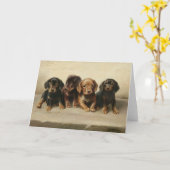 Vier teckel Puppies | Carl Reichert Kaart (Gele Bloem)