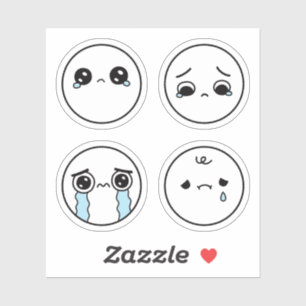 Vier Traurige Gezichten Emoji Sticker Set
