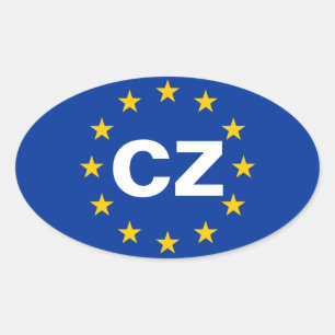 VIER Tsjechische Republiek "CZ" Europese Unie Vlag Ovale Sticker