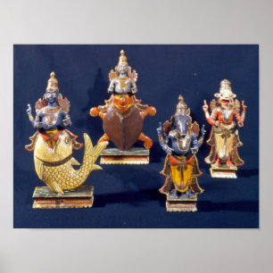 Vier van de incarnaties van Vishnu Poster