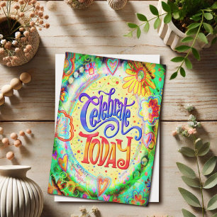 Vier vandaag bloementrendy geel kaart