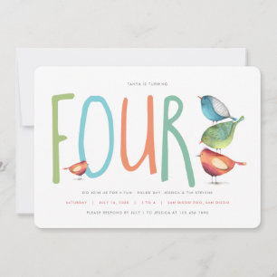 Vier vierde verjaardag van de verjaardag van Birdi Kaart