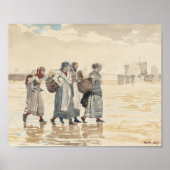 Vier visvrouwen op het strand | Winslow Homer Poster (Voorkant)