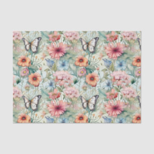 Vier Vlinders op Bloemen Patroon Decoupage Tissuepapier