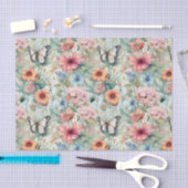 Vier Vlinders op Bloemen Patroon Decoupage Tissuepapier (Craft)