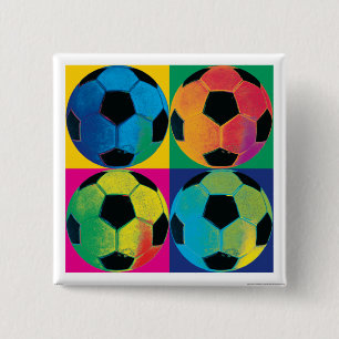Vier Voetballen in verschillende kleuren Vierkante Button 5,1 Cm