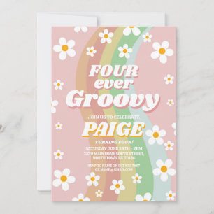VIER voor altijd Groovy 4e Verjaardag Forever Roze Kaart