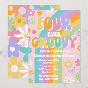 Vier-voor-altijd Groovy Verjaardagsuitnodiging Kaart