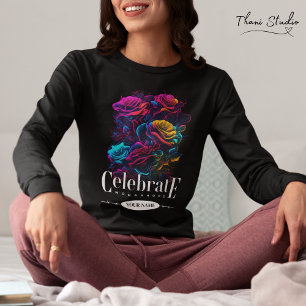 Vier Vrouw Moderne  Kleurrijke Bloem T-shirt