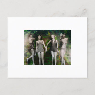 Vier vrouwen zondbaden. Collage Art Briefkaart