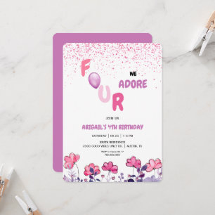 Vier We aanbidden Glitter 4e roze verjaardagsfeest Kaart