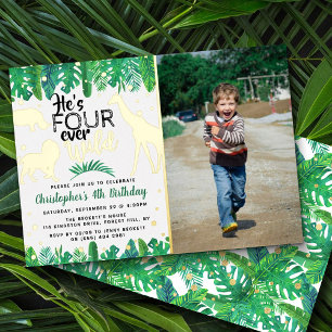 Vier Wild Jungle Boys 4e verjaardagsfoto Folie Uitnodiging