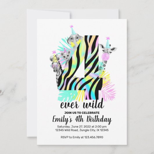 Vier wilde 4e Wild Birthday-uitnodiging ooit Kaart (Voorkant)