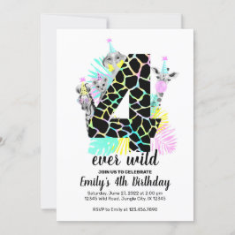 Vier wilde 4e Wild Birthday-uitnodiging ooit Kaart
