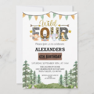 Vier Wilde GeboorteDag Feest Kaart