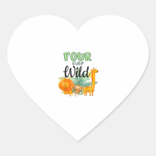 Vier Wilde Giraffe Apenleeuw Oerwoud 4e Geboorte Hart Sticker