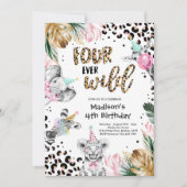 Vier Wilde Leopard Safari Dieren vierde verjaardag Kaart (Voorkant)