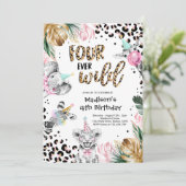 Vier Wilde Leopard Safari Dieren vierde verjaardag Kaart (Staand voorkant)