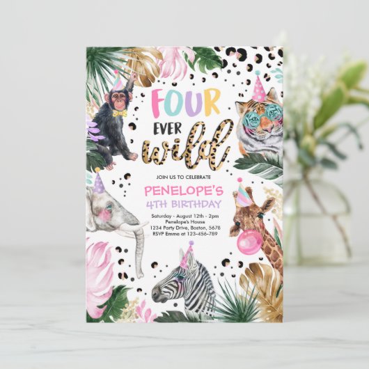 Vier Wilde Leopard Safari Dieren vierde verjaardag Kaart (Staand voorkant)