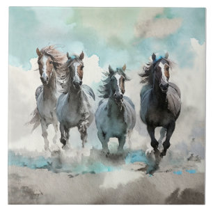 Vier Wilde Mustangs Galopperen Over De Prairie Tegeltje