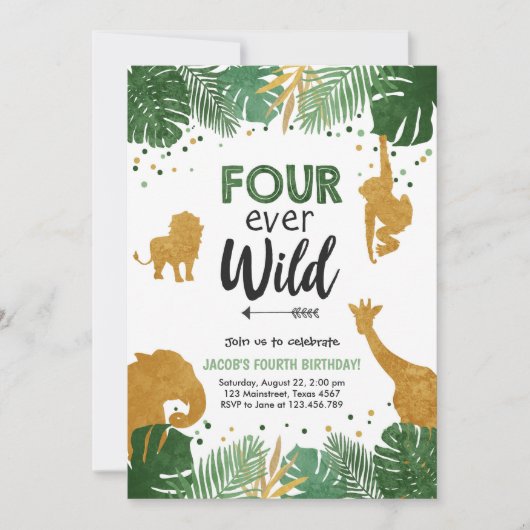 Vier Wilde Safari Animal Boy Verjaardag Kaart (Voorkant)