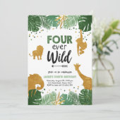 Vier Wilde Safari Animal Boy Verjaardag Kaart (Staand voorkant)