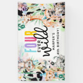 VIER Wilde! Safari Dieren 4e verjaardag Spandoek (Verticaal)