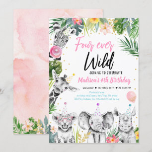 Vier Wilde Tropische Safari Girl Birthday Kaart