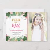 Vier Wilde Tropische Safari Meisje Verjaardag Kaart (Voorkant)