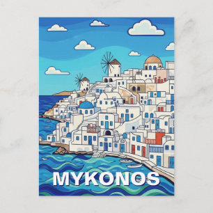 Vier windmolens in Mykonos Griekenland Cyclades Re Briefkaart
