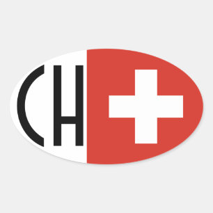 VIER Zwitserland Vlag "CH" Ovale Sticker